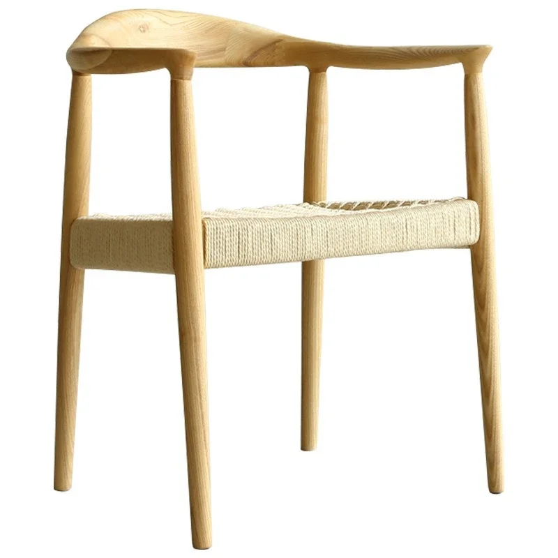 

C497 Dining Chair Ash Solid Wood Rope Lounge Chair Modern Wabi-sabi Style Home Backrest Armrest