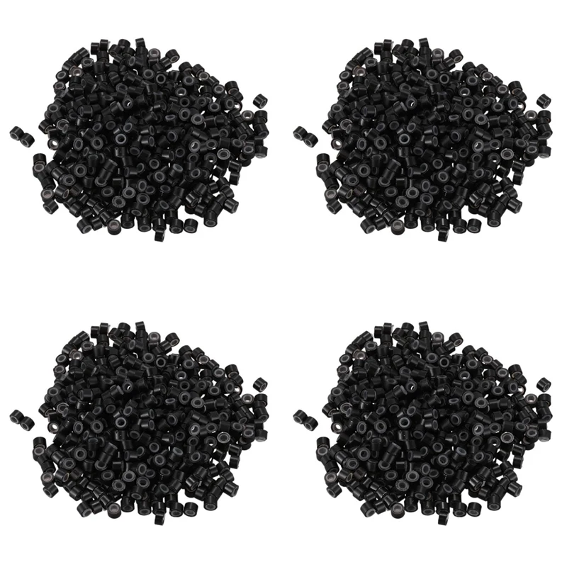 2000 Pcs Black 5Mm Silicone Lined Micro-Ring Links Beads For I Stick Hair Extension Installation And Feathers