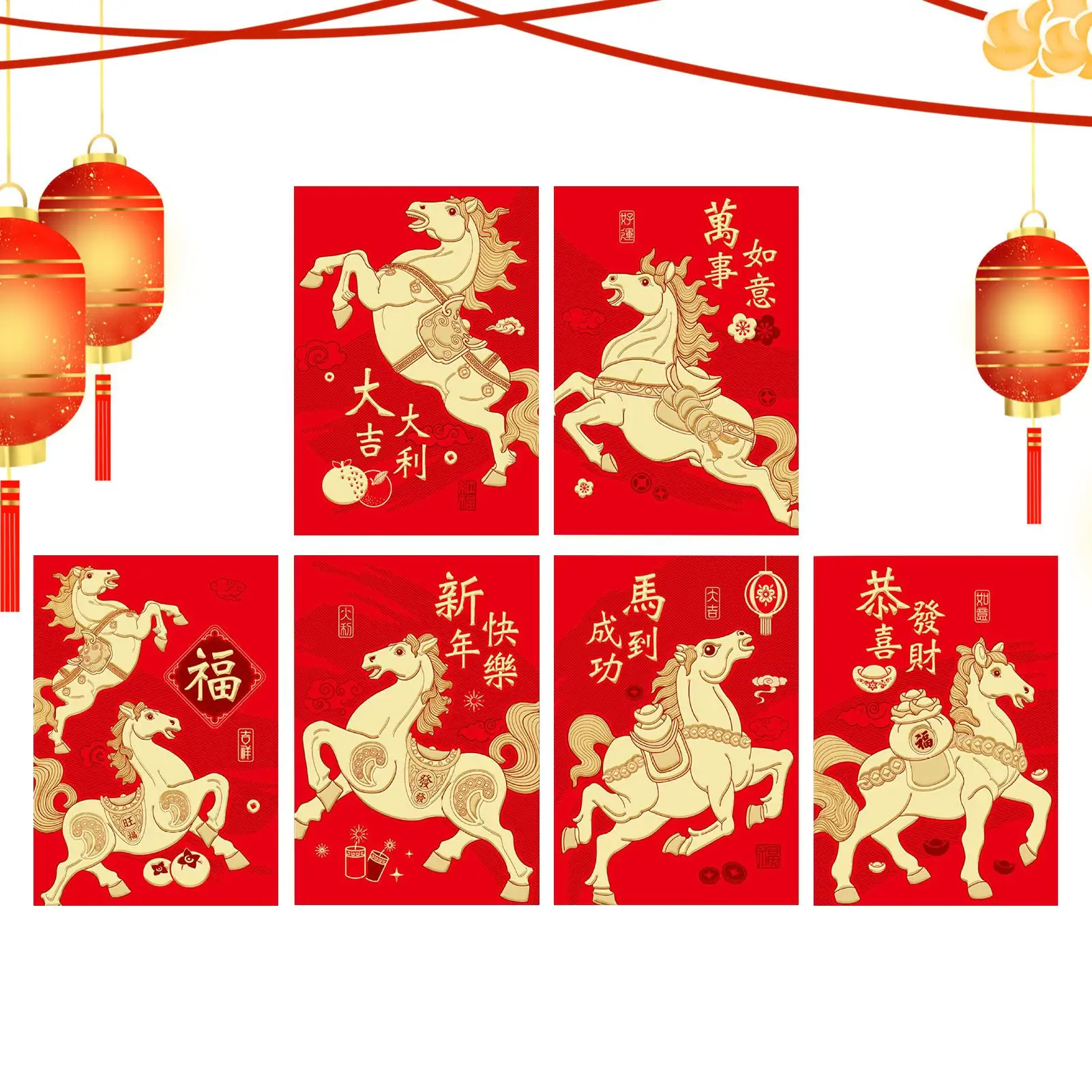 

Red Money Envelopes 6 Pieces Horse Theme Coin Packet 2026 Hot Stamping Print New Year Red Envelopes For Boys Girls Adults