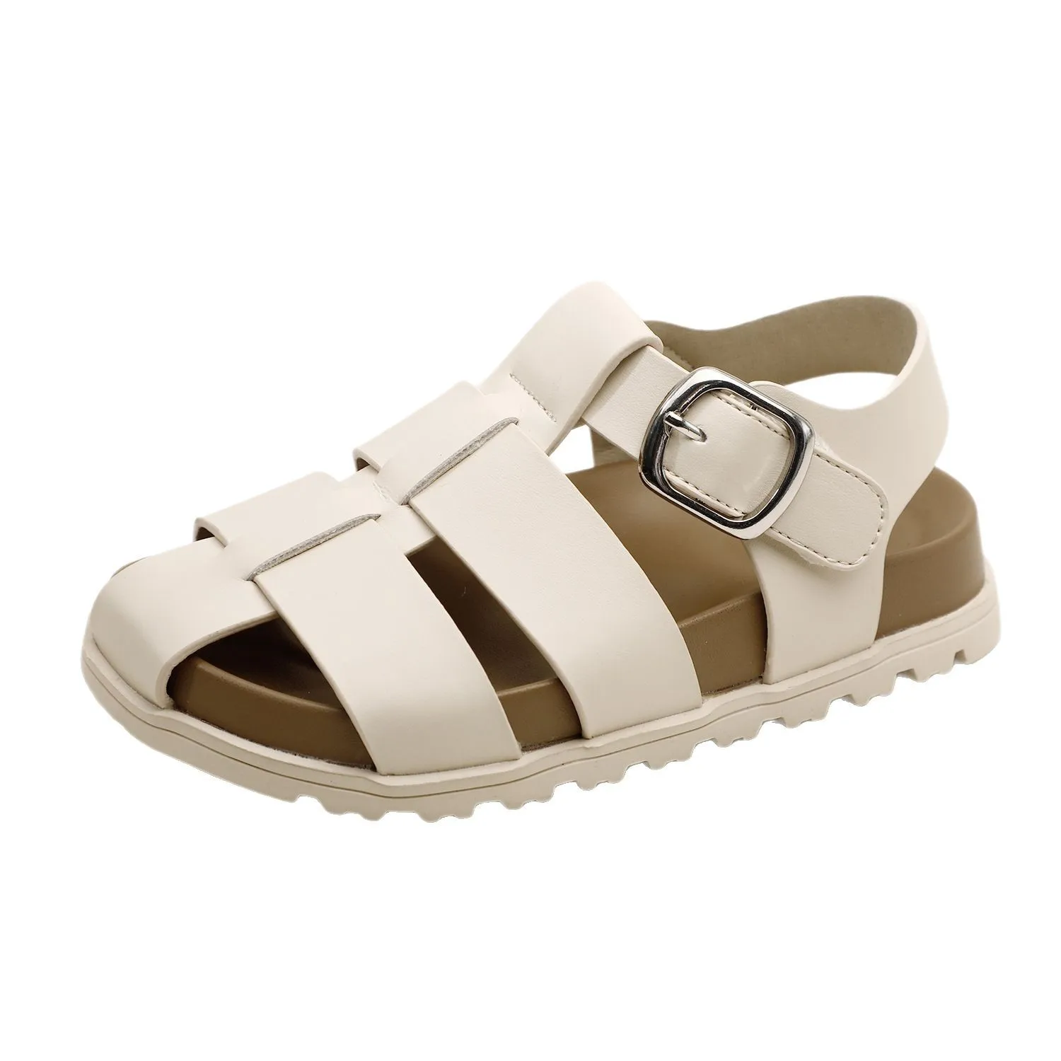 

Summer Children's Girls' Microfiber Leather Hollow-out Closed-toe Sandals Kids Toddler Princess Versatile Roman Sandals