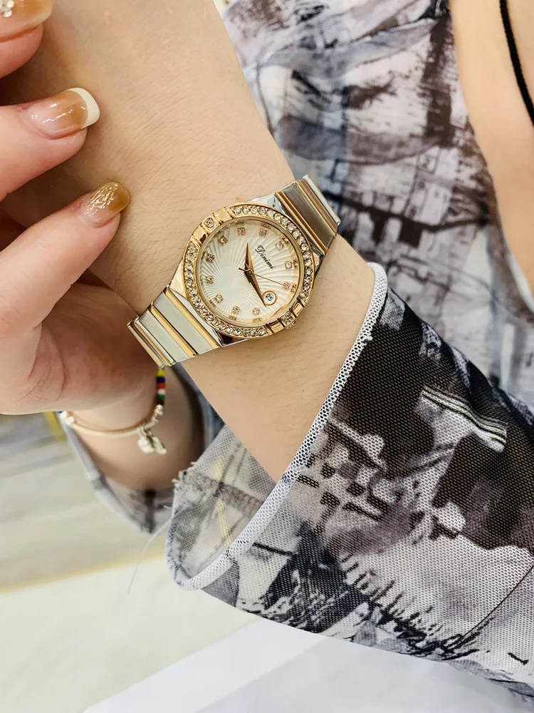 Women Quartz Watch Luxury Orologio Diamond Inlay Reloj Vintage Sliver Stainless Steel Band Clock Ladies Classic Retro Wristwatch