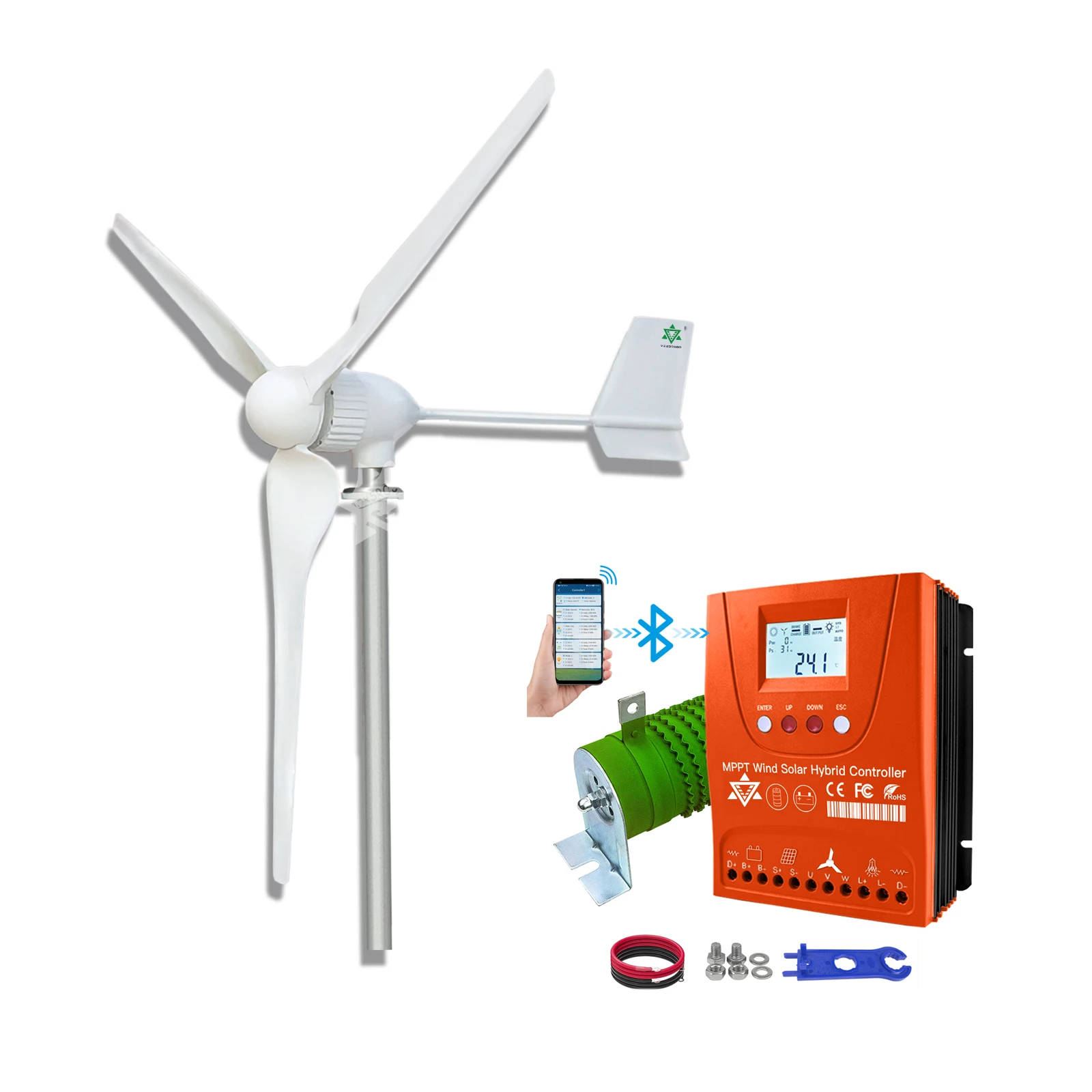 1000W 24V48V Powerful Residential Wind Turbine Generator Optional Controller Small Windmill Hybrid Wind Solar Power System