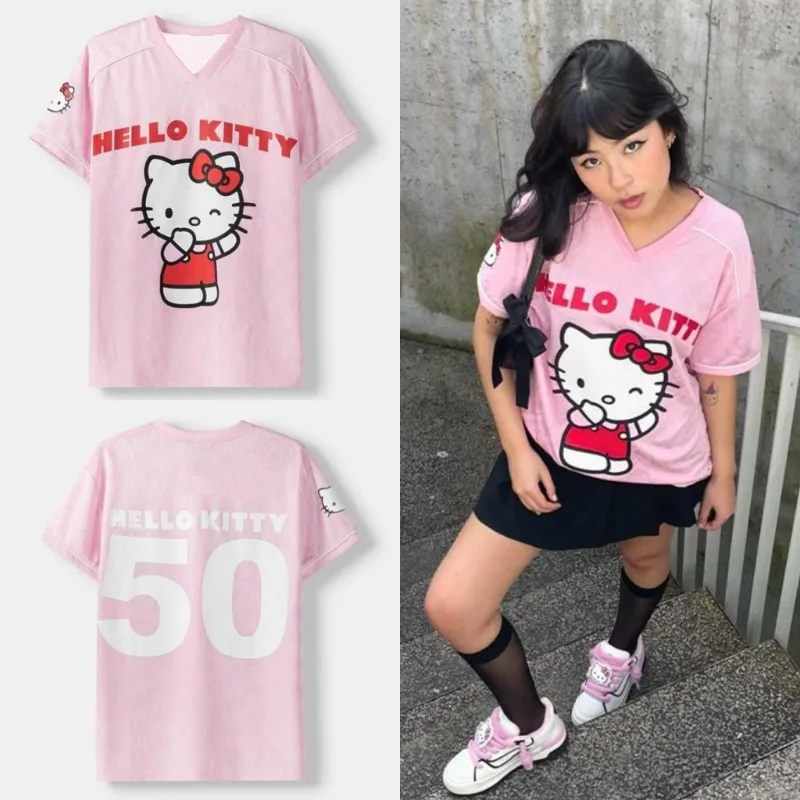 

American 2025 Retro Cartoon Kitty 3D Printed Quick Drying Sports Jersey Short Sleeved T-shirt Casual Top Versatile