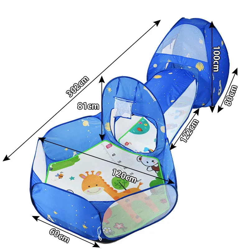 Tenda para crianças portáteis, Túnel de rastreamento dobrável, casa de jogos interior e exterior, barraca de praia, tendas para piscina bola oceânica, 3 peças por conjunto