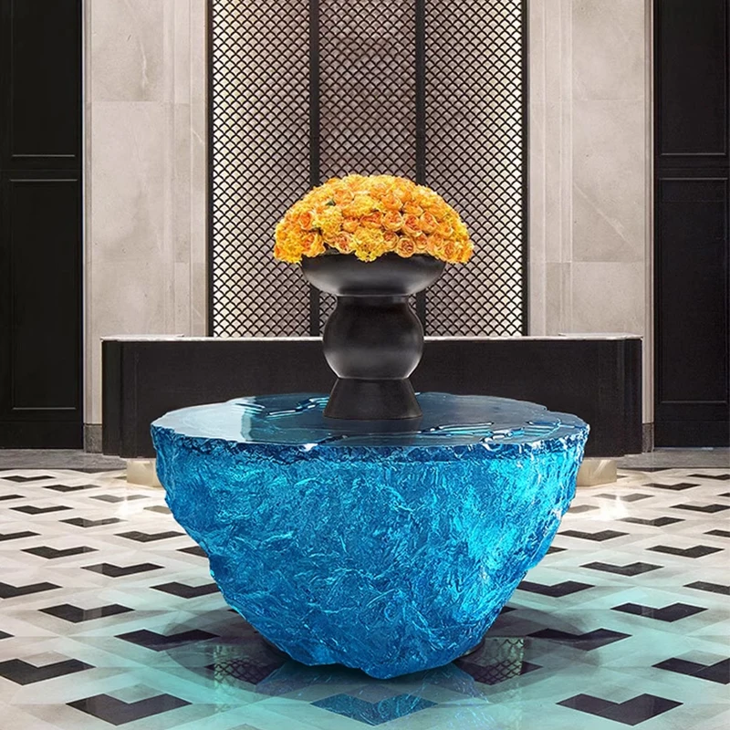 

Creative Design Light Luxury Transparent Resin Blue Ocean Heart Coffee Table Room Art Creative Imitation Rock Tea Table