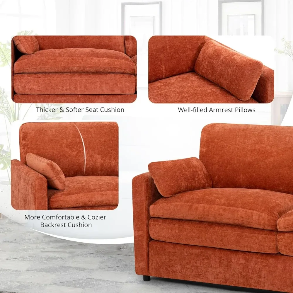 Sofa 3 Dudukan Chenille 89" dengan 2 Bantal, Sofa Berlapis Modern dengan Kursi Lebih Dalam, Sofa Nyaman dengan Bantal Tebal