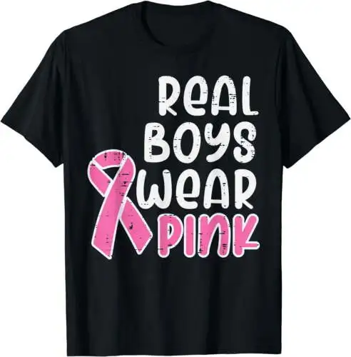 Real Boys Wear Pink Ribbon Cute Breast Cancer Awareness T-Shirt