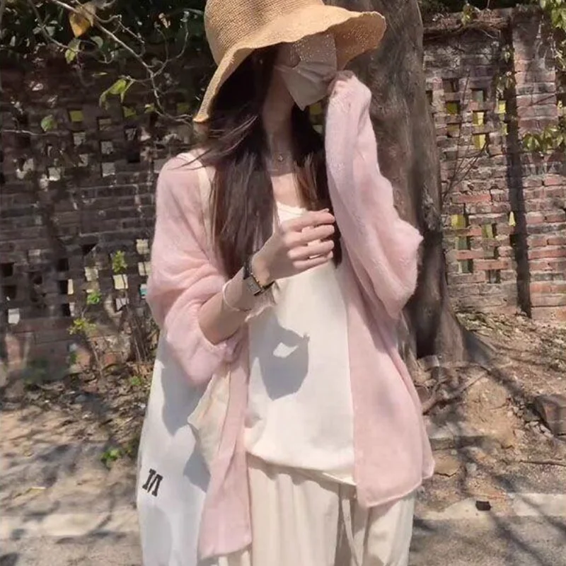 

Korean Style Knit Cardigan for Women Spring Summer Fashion Wear Slim Fit Unique Trendy New Long Sleeve Solid Color T-Shirt