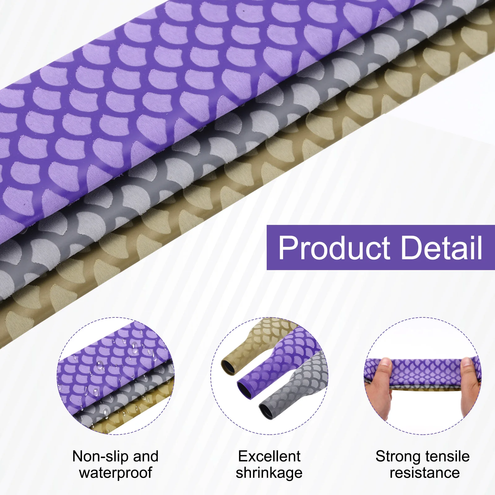 1m Anti-Slip Heat Shrink Tube for Fishing Rods 1.8:1 Waterproof Insulation Fish Scale Pattern Heat Shrink Wrap Handle Rod Grip