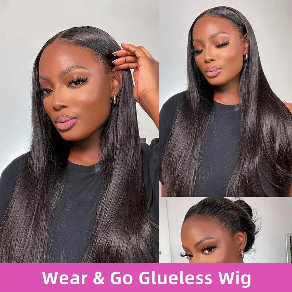 Glueless Lace Frontal Wig, Pré-Arrastado Cabelo Humano, Sem Cola, Lace Front Encerramento Peruca, Straight Lace Wigs, Wear and Go, 6x4, 5x5