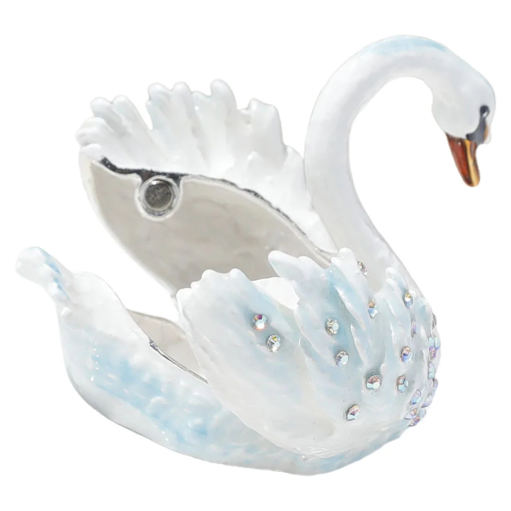 Retro Decor กล่องเครื่องประดับขนาดเล็ก Swan Shaped ผู้ถือคริสตัลเดสก์ท็อปสีชมพู Vintage