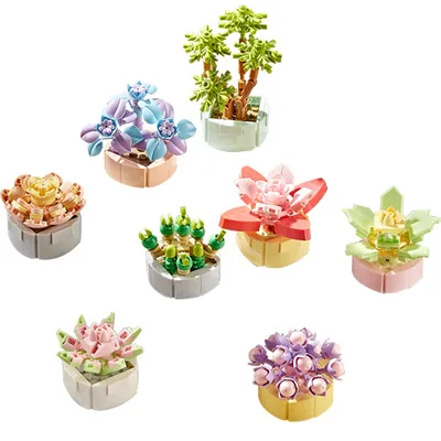 Simulated Flower Bonsai Pot Miniature Landscape Model Plant Series Succulents Building Blocks Part Landscape Bricks Toys for Kid