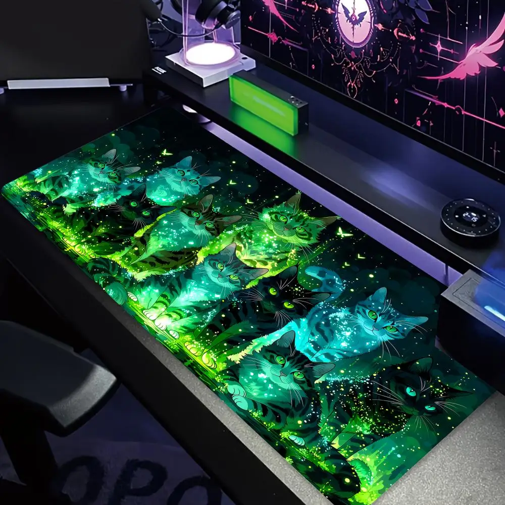 Fantasy Forest and Cats large Mouse Pad Desk Mat Gaming mats with Stitched Edge Durable Non-Slip Computer mousepad office rug