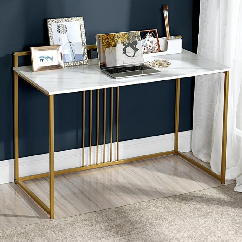 

46.5" Writing Desk Notebook Computer Desk Study Office Table Marble Top & Gold Leg[US-Stock]