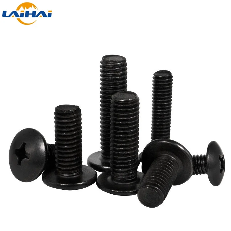 10/ 20/ 50/ 100pcs M2 M2.5 M3 M4 M5 M6 TM Screws Phillips Truss Mushroom Head Screw Black Plated Carbon Steel Screw