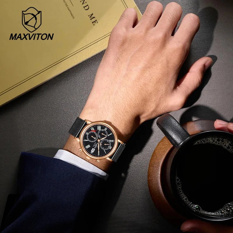 Maxviton 42mm Men's Japanese Solar Watch, 100M Waterproof, Sapphire Crystal Luminous Military Wristwatch