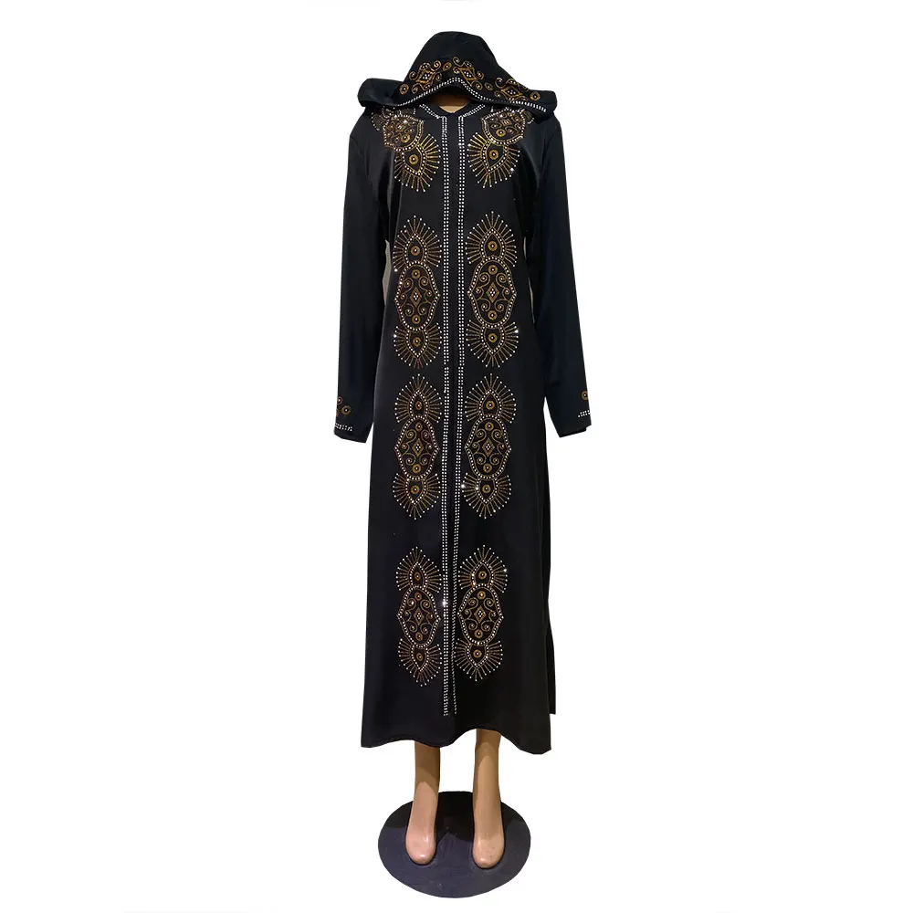 

Muslim Abaya Woman Islam Ramadan Kebaya Hooded Long Sleeve Diamonds Kaftan Holiday Dresses for Eid Islamic Dress Abayas