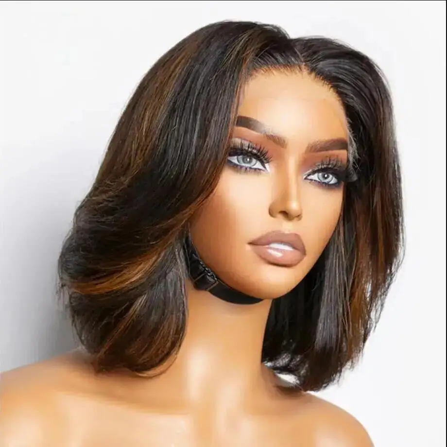 Highlight Brown Glueless 28'' Silky Straight 5x5 Silk Base Jewish Human Hair Wig Baby Hair HD Lace European Hair Preplucked