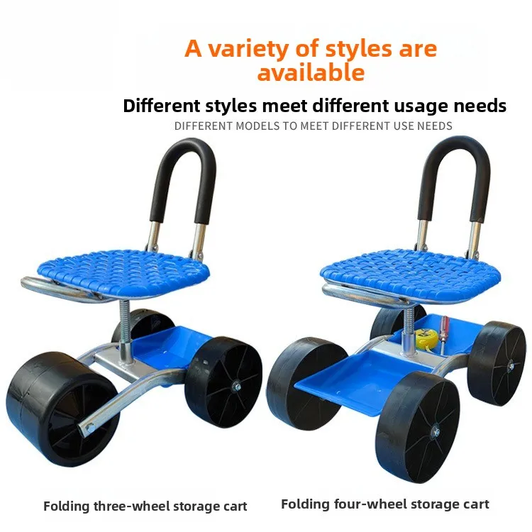 Garden Work Small Stool with Wheels Mobile Agricultural Seat Lazy Man Car Picking Rotating Tool Cart for Easy Task Management