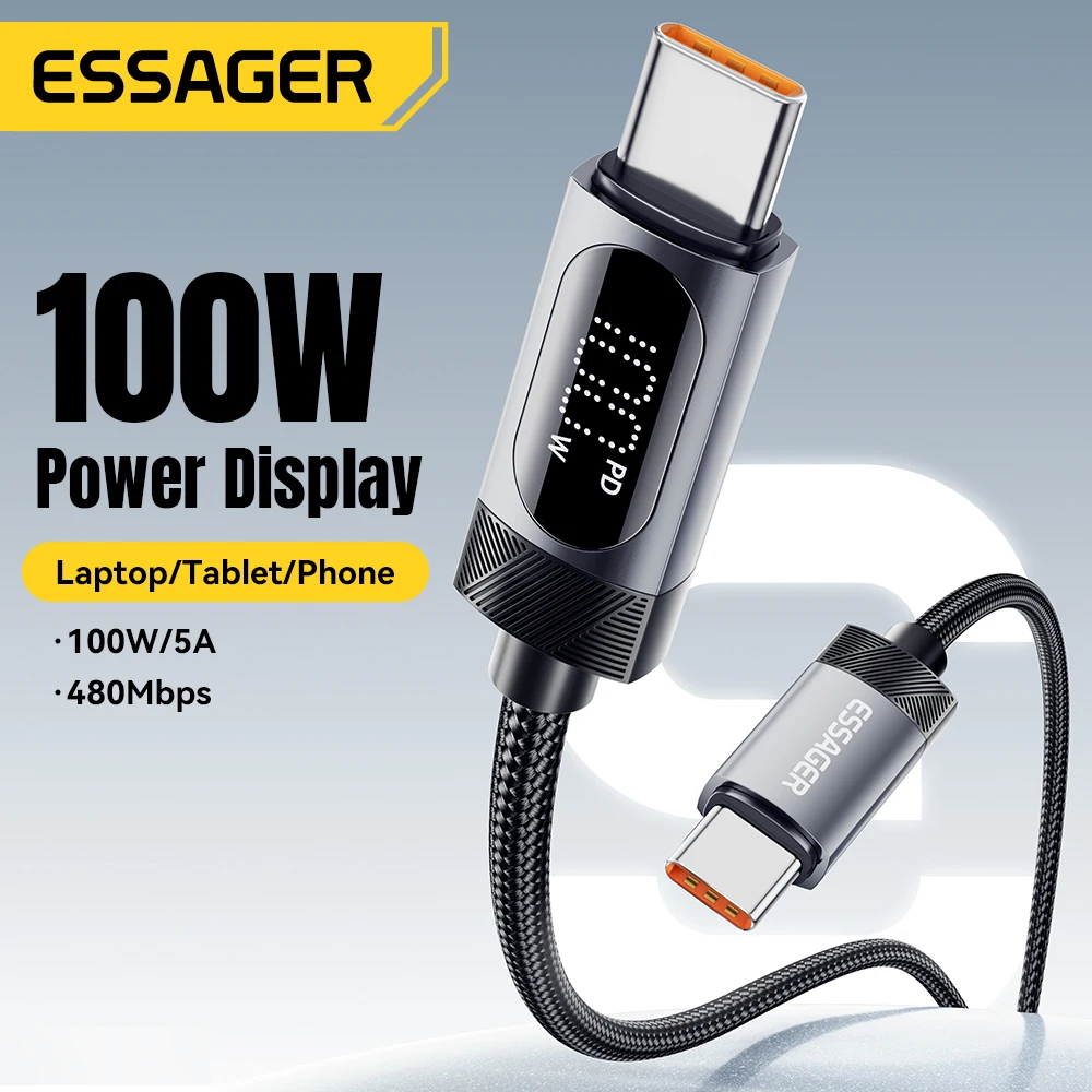 Essager Digital Dispaly USB C Cable For iPhone 17 16 Xiaomi Huawei 100W PD Fast Charging For Macbook iPad Type C to Type C Cable