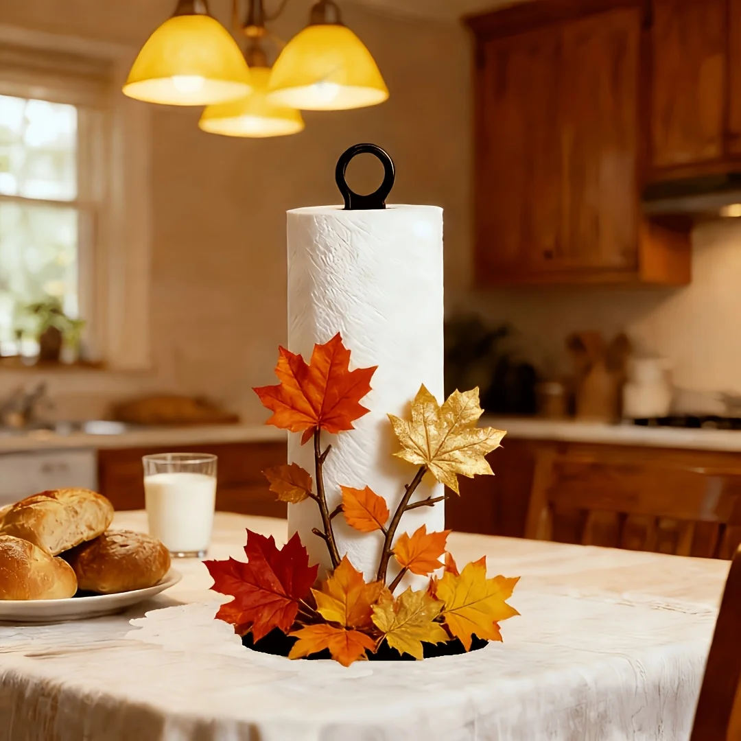 2/1 piece set of 2D flat, beautiful red maple leaf-shaped kitchen paper towel holder, tabletop roll paper holder for storage, made of plastic, with a fun design for Valentine's Day, suitable for kitchen, living room, d