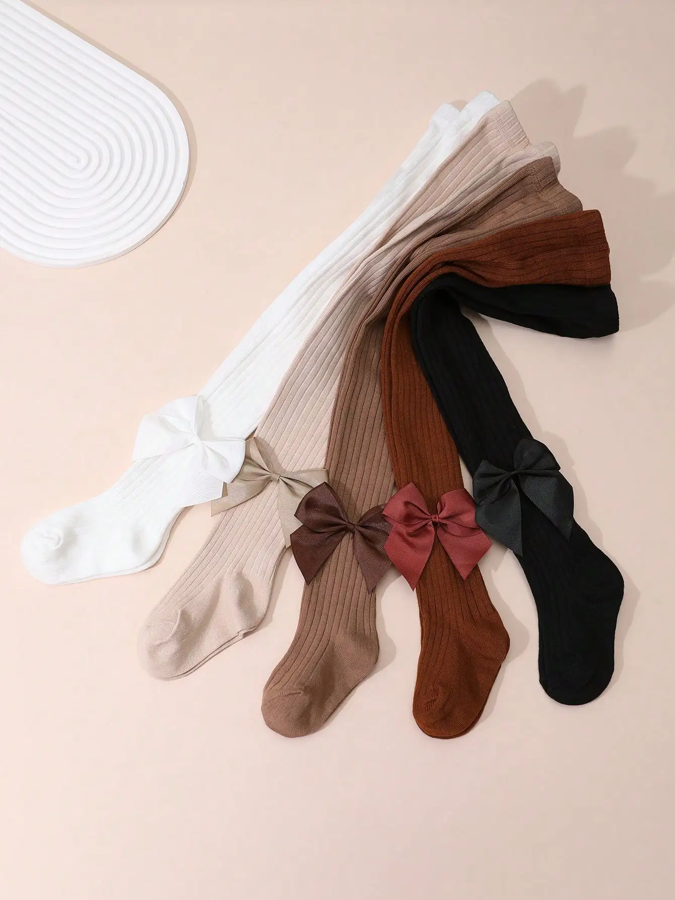 5Pcs Children's Bow Ribbed Tights 0-12Y Anti-Scratch Elastic Nylon Pantyhose Girls All Season Comfortable Casual Leggings view 2