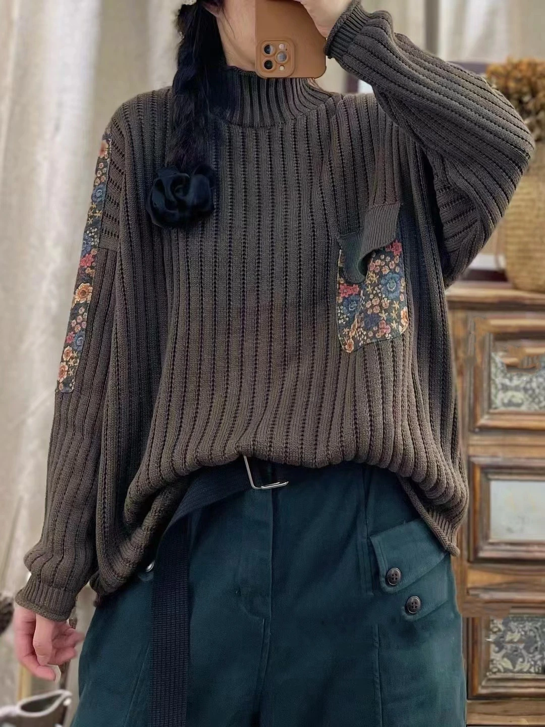 

Женские осенне-зимние вязаные свитера, винтажные лоскутные водолазки с воротником и длинными рукавами, свободные женские пуловеры Wild JJ898