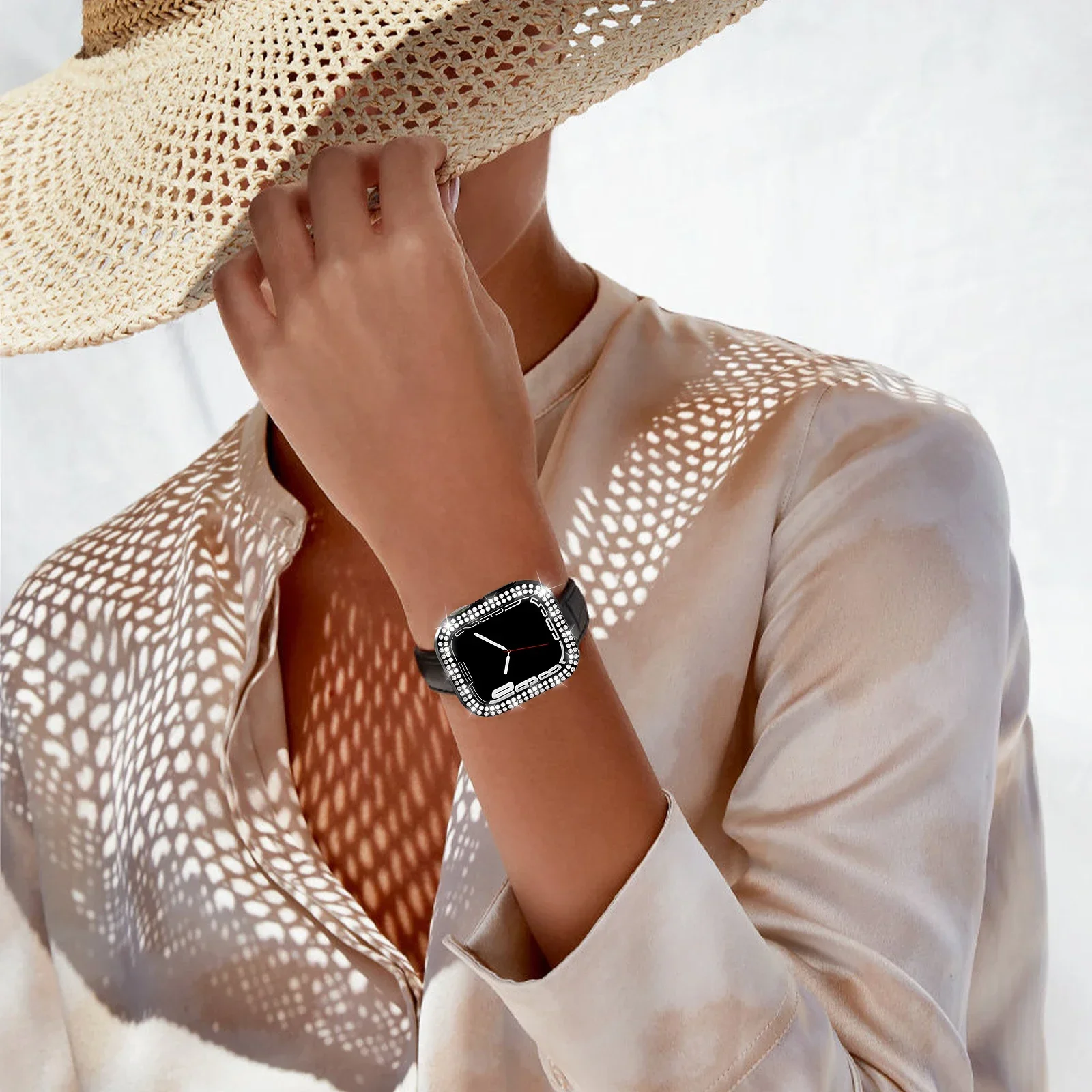 Бриллиантовая основа для Apple Watch 9 8 7 41 мм 45 мм 44 мм 40 мм, блестящий бампер, защитный чехол для iWatch Series 8 3 4 5 6 SE