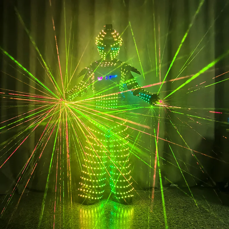 

Men Robot LED Clothes Stage Costume Helmet Laser Gloves Luminous Festival Nightclub Party Rave Outfit Tron Dance Wear New