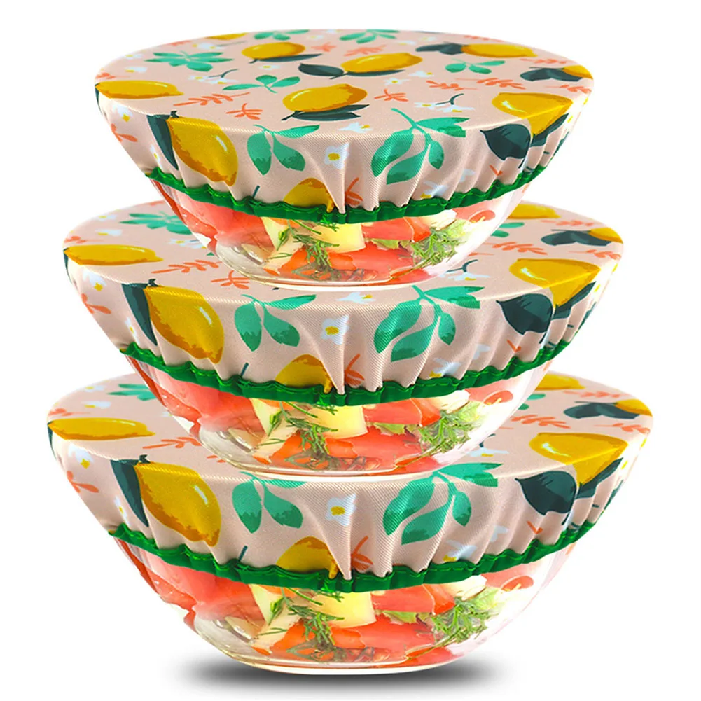 3 Pcs Bowl Covers Reusable 3 Size Stretch Cotton Fabric Food Storage Covers Reusable Elastic Sealed Lids Cover For Fruits Left