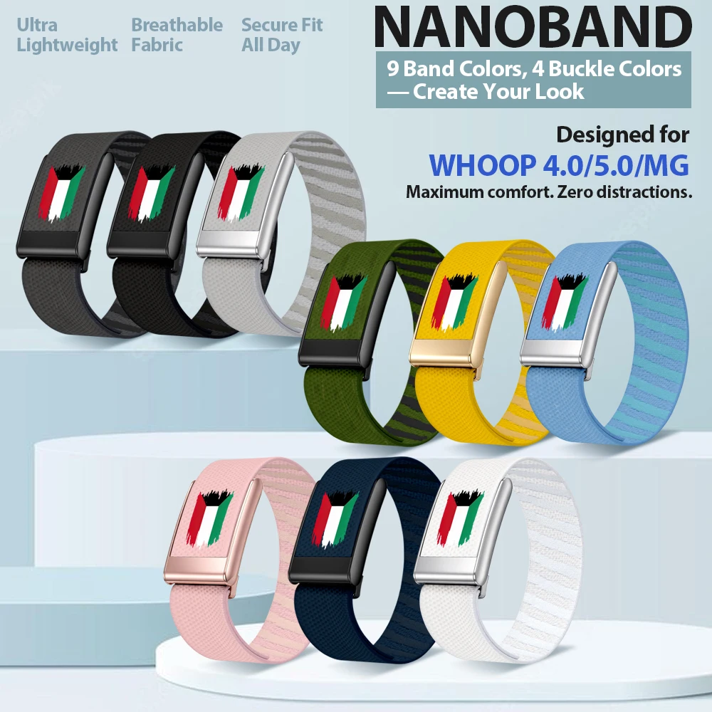 For Middle East Kuwait National Flag Logo Whoop 4.0 5.0 MG Replacement Sports Wristband Band Nylon Elastic Straps Metal Frame