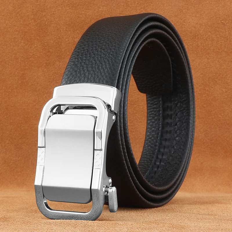 Cinto masculino clássico brilhante fivela automática designer de luxo alta qualidade couro genuíno jovens comércio cintura