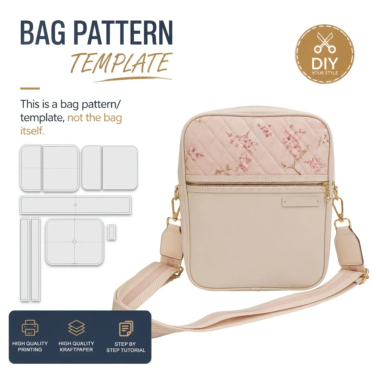 Quilted Panel Crossbody Bag Sewing Patterns, Sewing Patterns for Beginner, Easy Sewing Project, Includes HD Color Step-by-Step