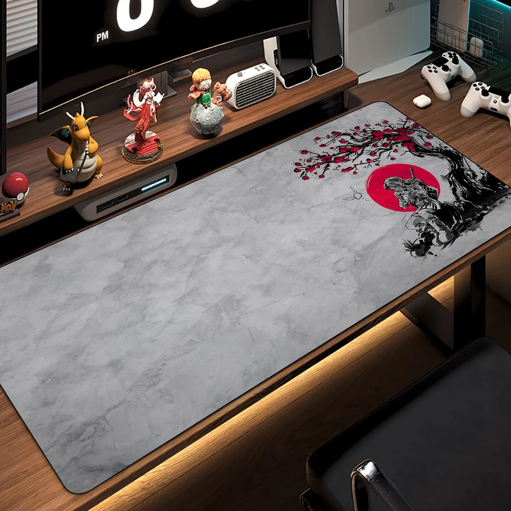 نغمات رمادية الساموراي موضوع لوحة ماوس الألعاب حصيرة مكتبية حصير الألعاب عدم الانزلاق المطاط مقاوم للماء ملحقات الكمبيوتر لوحة المفاتيح أنيمي ماوس الوسادات