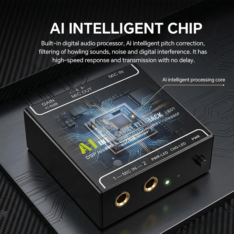 Portable AI Smart Microphone Feedback Suppressor Microphone Anti-howling Frequency Shifter DSP Smart Anti-Feedback Device