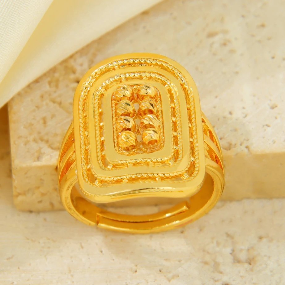 Arabische Mode Unregelmäßige Perlenringe 24k Vergoldet Nigeria Braut Hochzeitsring Dubai Damen Arabesque Vintage Schmuck Geschenke – Detail 13