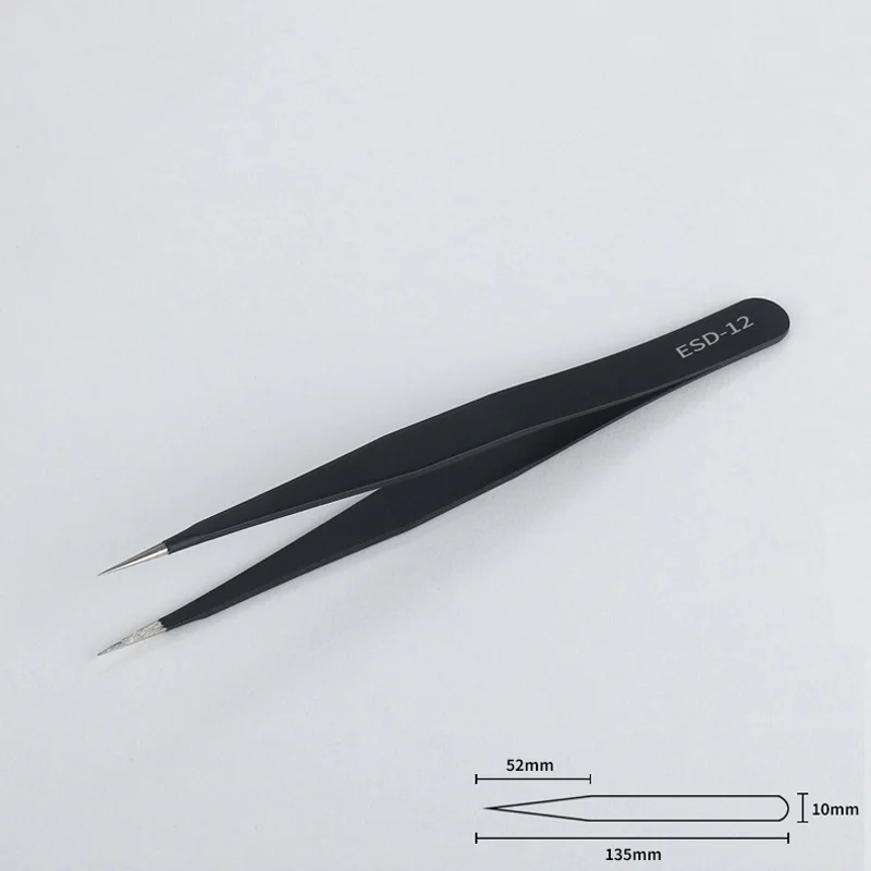 1Pcs Anti-Static Tweezers Pointed Elbow Flat Head Stainless Steel Tweezers Precision Watch Gasket Grease Repair Hand Tools DIY