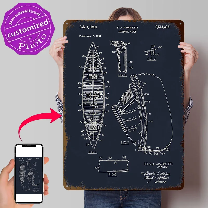 Canoe 1950 Personalized 3D Textured Metal Poster Wall Art Vintage Tin Signs for Bedroom Decorations Aesthetic Room Decor Men