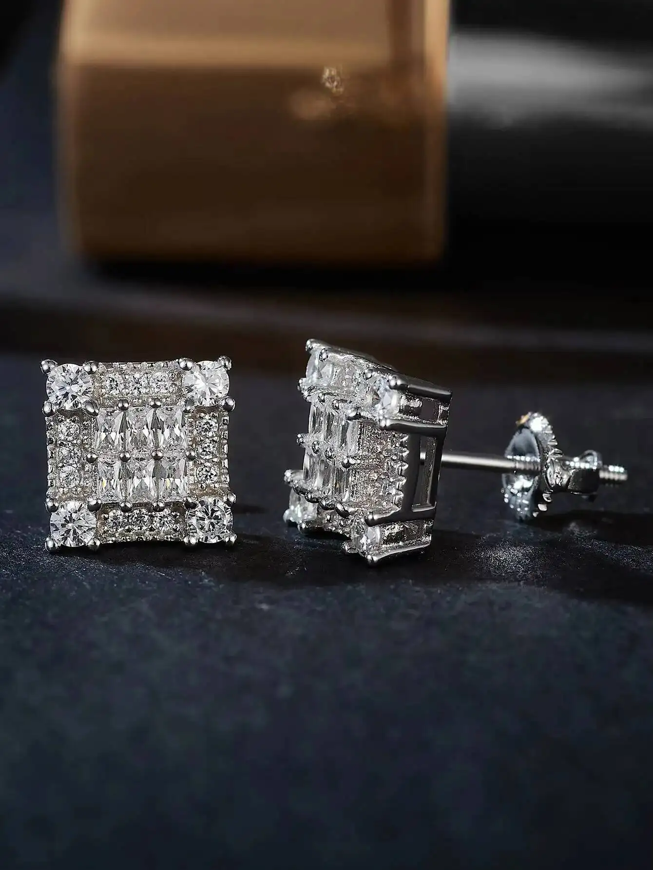 Trendy Fine Jewelry 925 Sterling Silver Moissanite Earrings Bling VVS D Moissnite Diamonds Shiny Cluster Square Studs Earring
