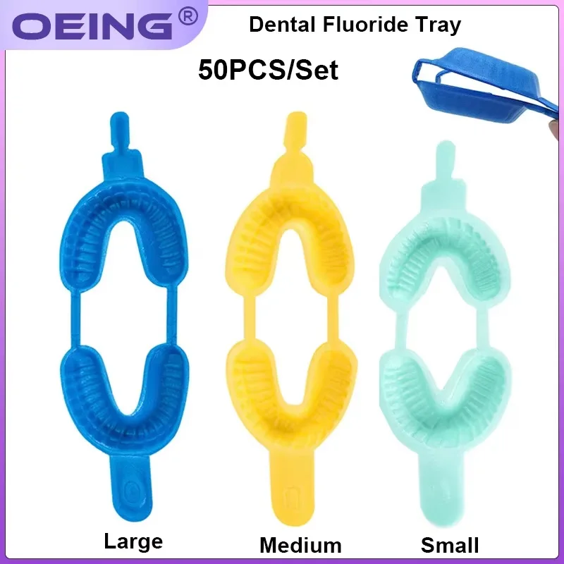 50Pcs Dental Disposable Tray Fluoride Foam Impression Trays Dual Arch Denture False Teeth Holder Dentistry Tools
