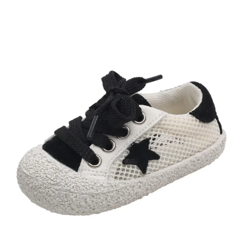 Sapatos de malha respirável para bebês meninos e meninas, Soft Sole Sneakers para crianças, Star Fashion, verão, novo