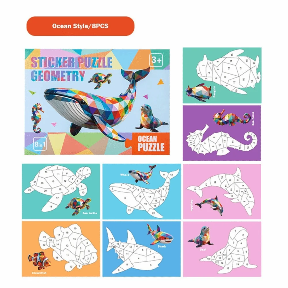 Funny Multicolor Geometric Sticker Puzzle Cartoon Multi-theme 3D Sticker Puzzle Interaction Game Kindergarden Collage Gift