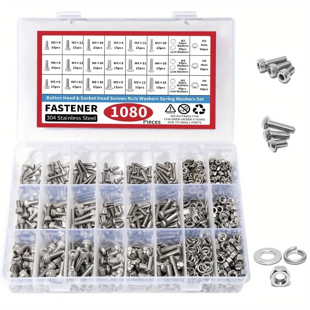 Fastener combination kit, suitable for machine screws of M3, M4, and M5 sizes, including metric screws with round heads
