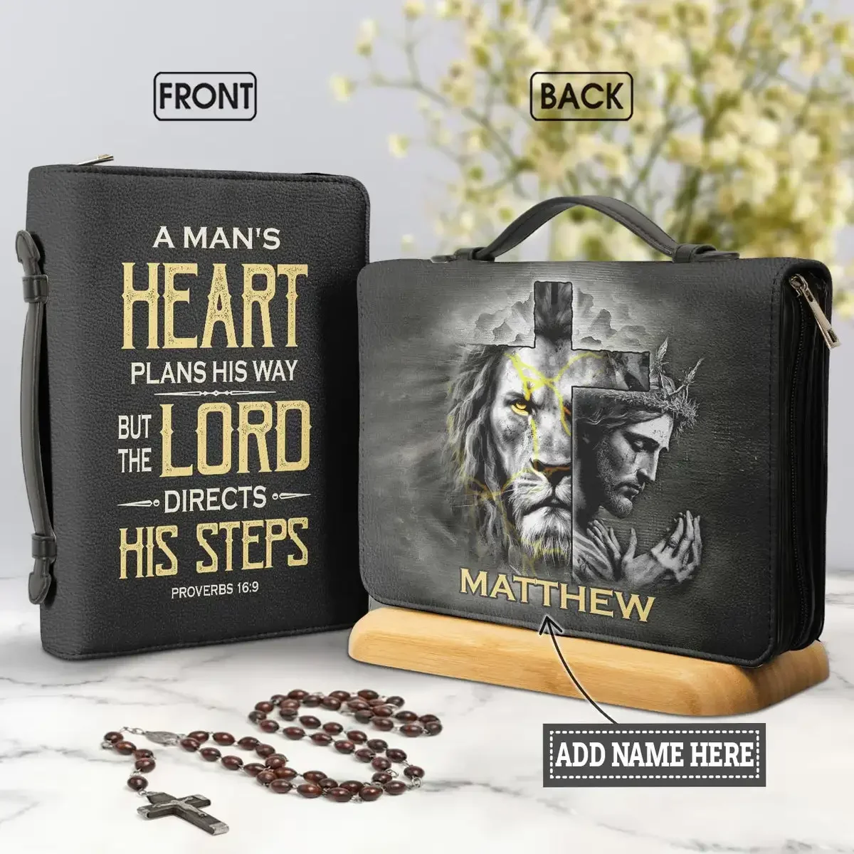 

Women's Lion Cross Bible Bags A Mans Heart Plans His Way Words Printed Tote Handbag Brand Designer Custom Bible Case Book Cover