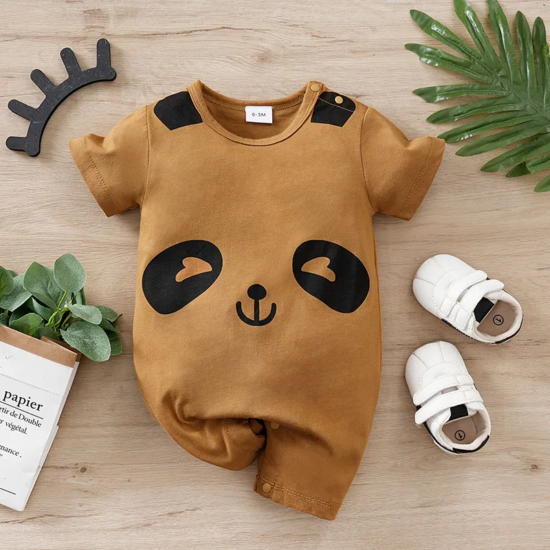 Baby Boys Bear Printed Girls Clothing Cartoon Clothes 0-18 months Newborn Baby Newborn Summer Spring Soft Short Sleeve Hipster