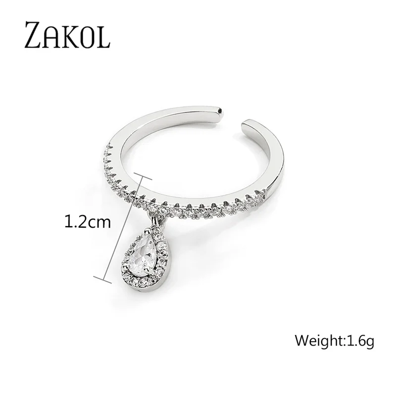 ZAKOL Fashion Water Drop Cubic Zirconia Engagement Rings for Women Adjustable Ring Accessories R2330