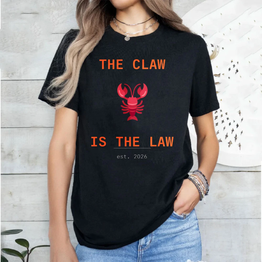 The Claw Is The Law T-Shirt Women Tech AI Graphic Tee Casual Cotton Short Sleeve Computer Lobster Mascot Shirt Programmer Gamer