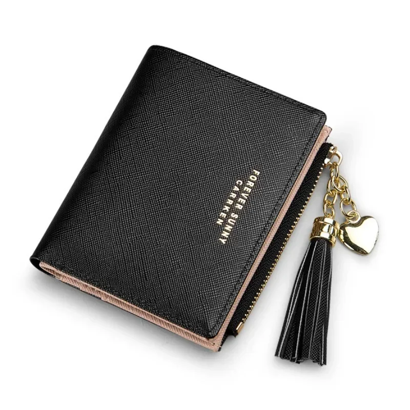 

Women's Fashion Wallets Tassel Short Wallet For Woman Zipper Mini rfid Coin Purse Ladies Small Wallet Female Leather Card Holder