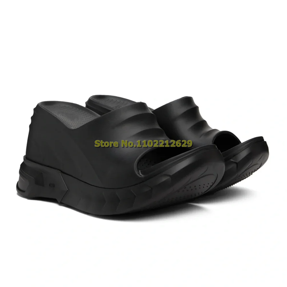 Leather Black Open Toe Slip On Slippers Fashion Women 2023 New Arrivals Thick Muffin Heel Solid Summer Shoes Outdoor Slides