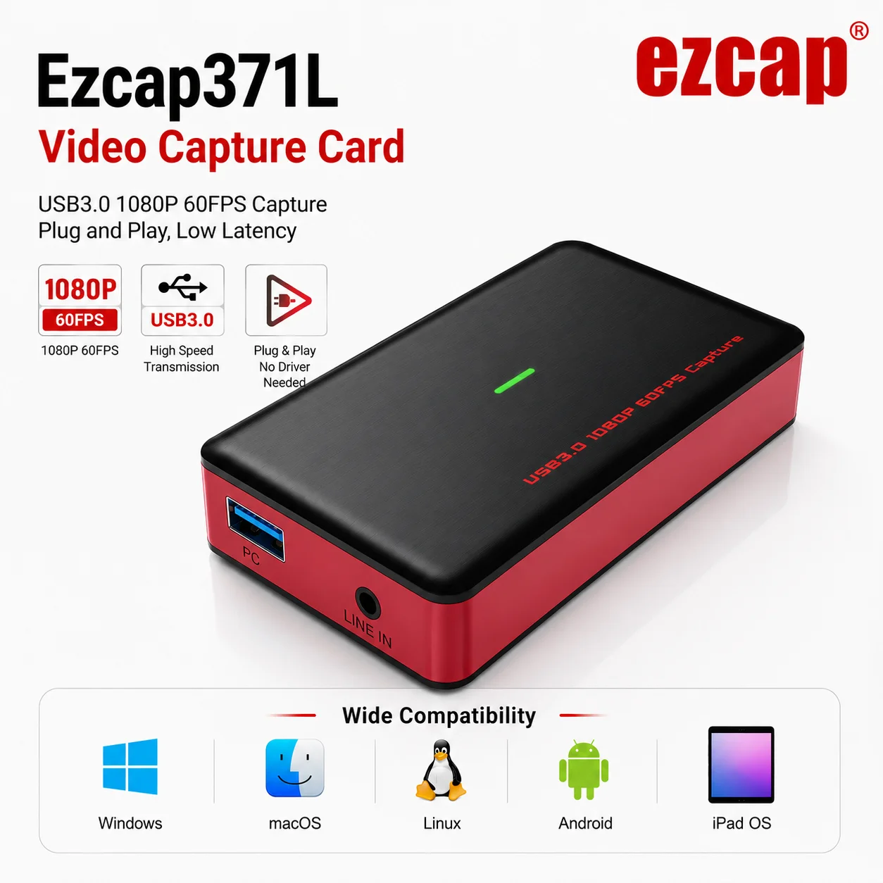 Ezcap371L 4K HDMI Capture Card USB3.0 Video Grabber 1080P120 Game Recorder for PS5 Xbox Switch OBS Live Streaming Laptop PC